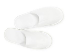 hotel or spa slippers isolated on white, top view, clipping path