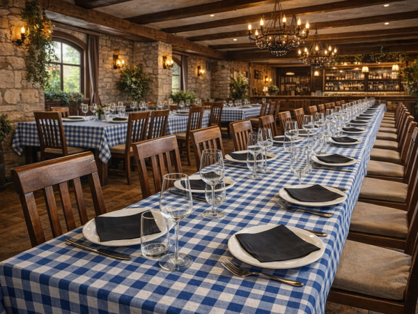 Plavi karirani stolnjak damast